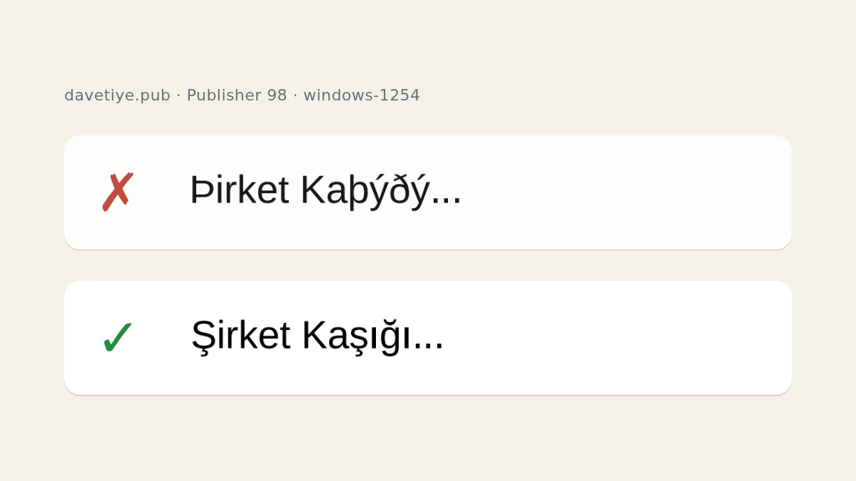 Two lines of the same Turkish company name: garbled as Þirket Kaþýðý by a code-page mix-up, and decoded correctly as Şirket Kaşığı.