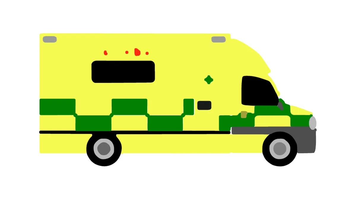 Layered cut file of a British-style ambulance clipart, each colour drawn as its own flat layer.