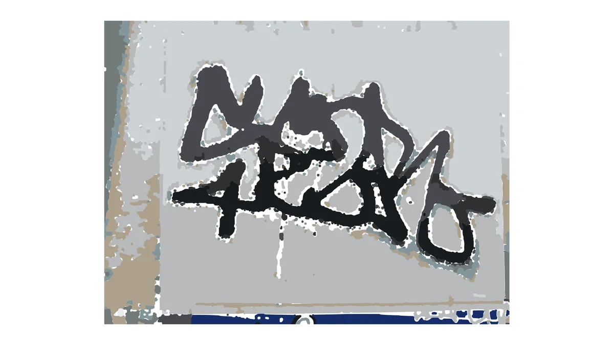 Layered cut file traced from a photo of a black-ink sticker tag, the ink reduced to flat colour layers.
