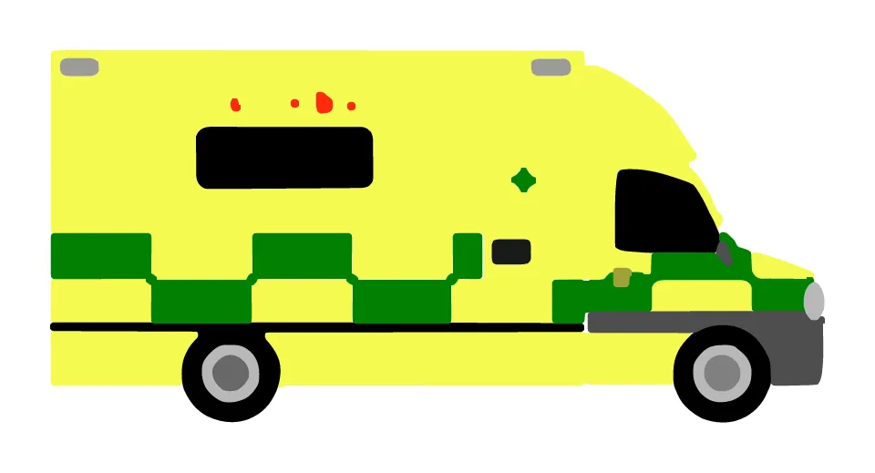 Layered cut file of a British-style ambulance clipart, each colour drawn as its own flat layer.